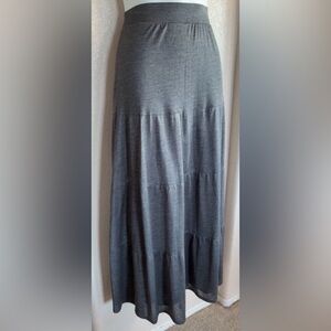 EILEEN FISHER Grey jersey skirt, long with tiers, pull-on, lined